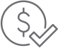 Icon featuring a check mark and a dollar sign, symbolizing approval and financial success.